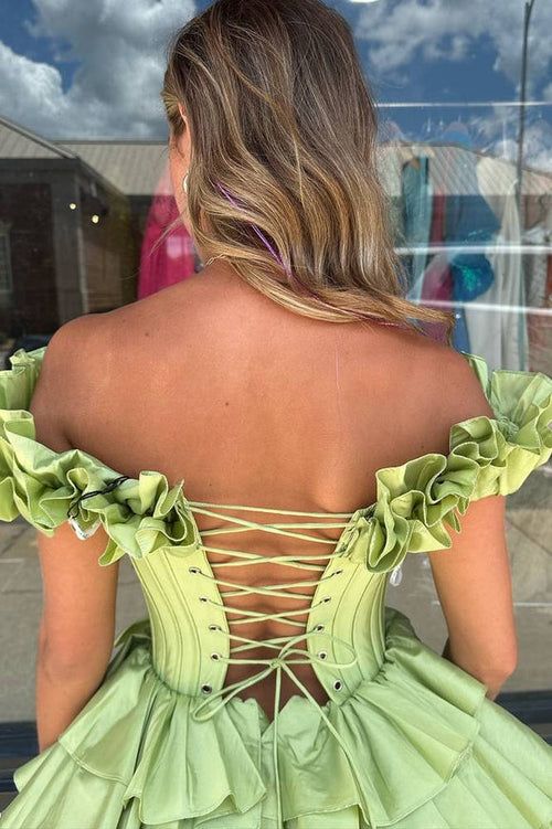 A Line Off-the-shoulder Unique design Corset Ruffle Tiered Homecoming Dress