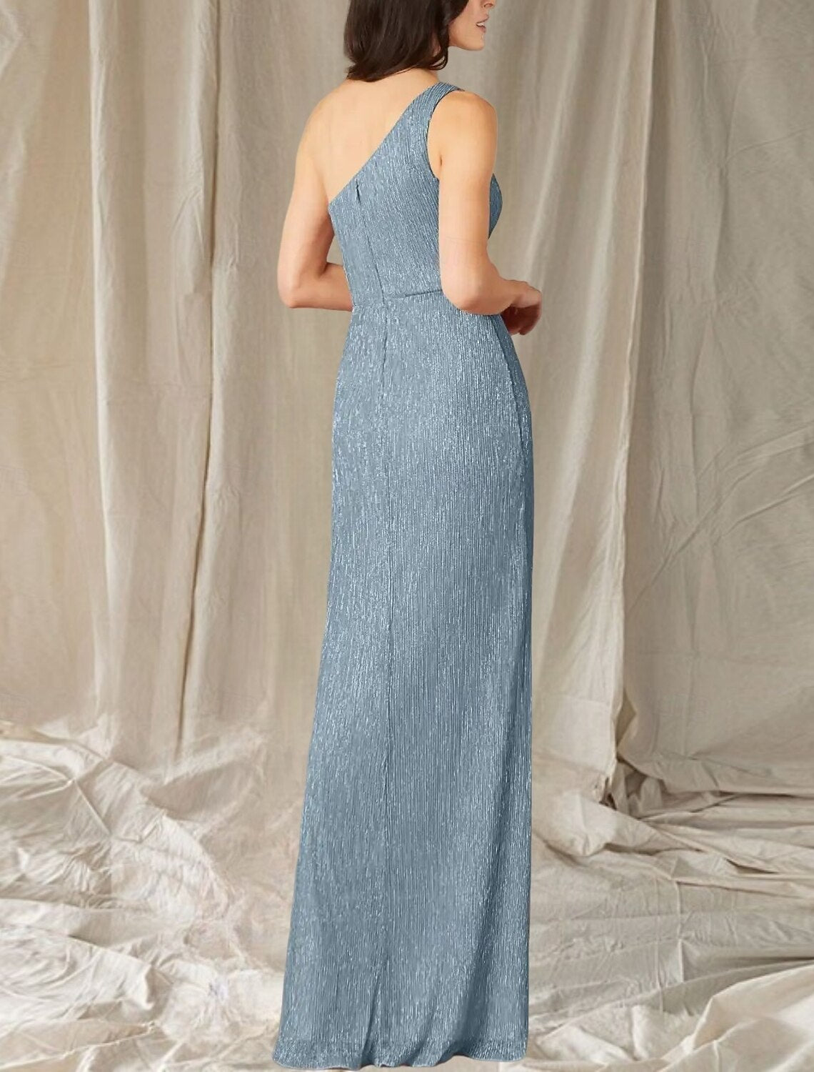 A-Line Mother of the Bride Dress Wedding Guest Elegant High Split One Shoulder Floor Length Stretch Chiffon Sleeveless with Ruffles Split Front Ruching