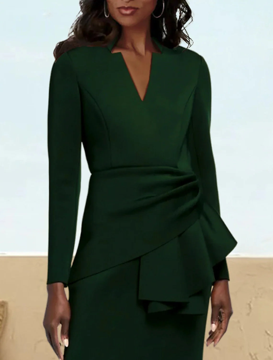 A-Line Mother of the Bride Dress Formal Wedding Guest Elegant V Neck Floor Length Satin Long Sleeve with Ruching