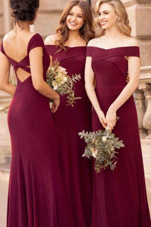 Charming Off the Shoulder Floor Length Long Bridesmaid Dresses, Cheap Long Bridesmaid Dress