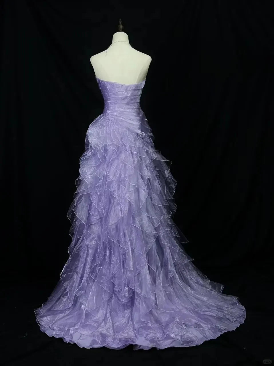 Mermaid Strapless Tulle Layered Long Prom Dress Formal Elegant Purple Evening Dress