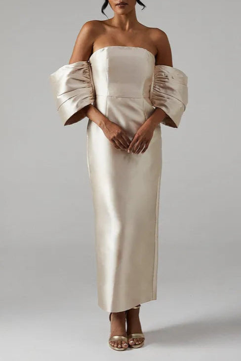 Full of charm Detachable Shrug Slim-fit Twill Off Shoulder Bridesmaid Dress