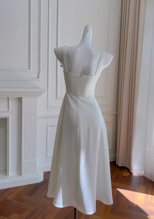Appropriate color matching full of charm white suspender flower dress french party dress