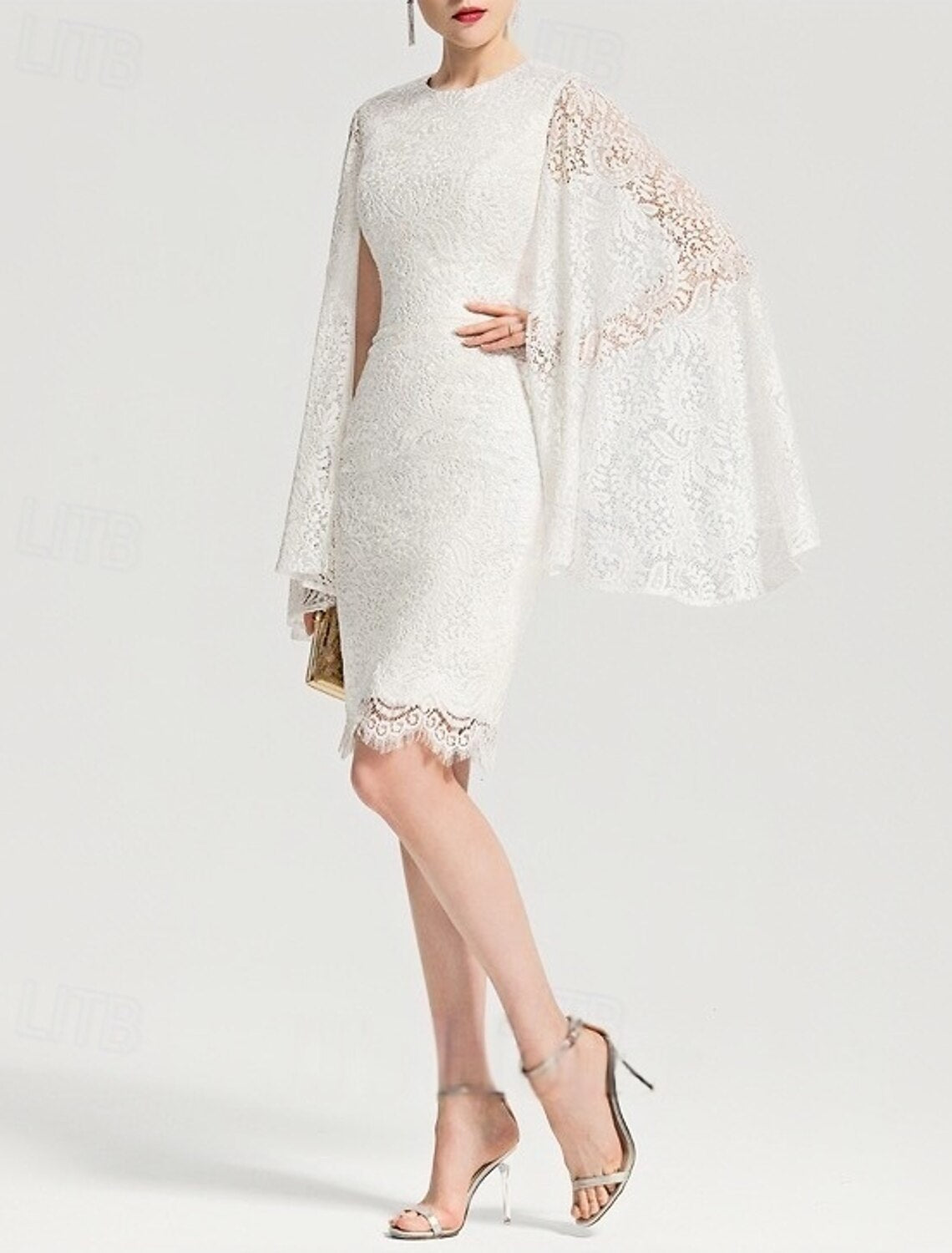 Long Sleeve Wedding Dresses Sheath Column Boat NeckKnee Length Satin Bridal Gowns With Solid Color