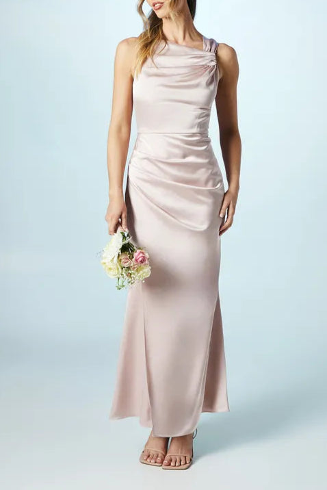 Shoulder Detail Satin Maxi Elegant and gentle Slim-fit Bridesmaids Dress