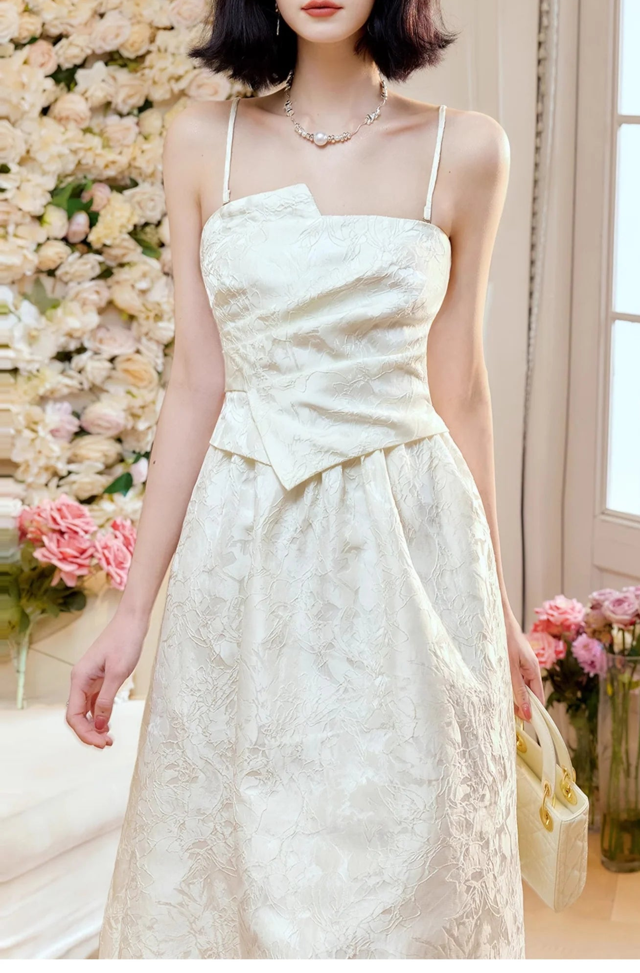 Strapless A-Line Jacquard Satin Evening Gowns Elegant Birthday Pretty Moonlight White Prom Dresses