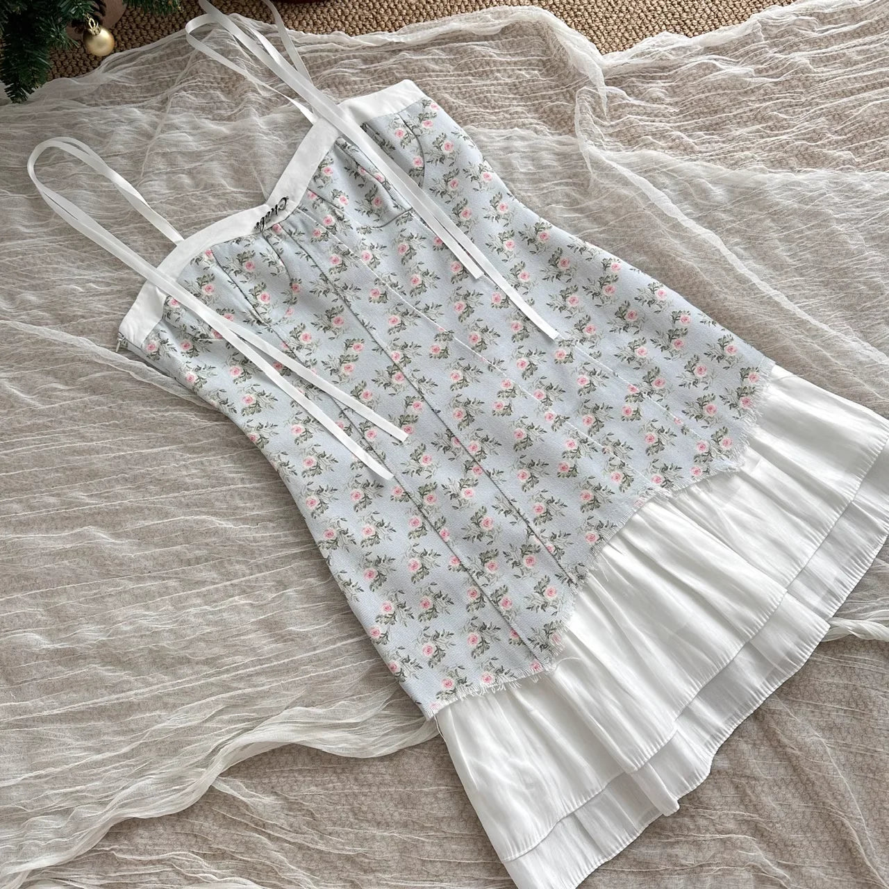 Cute A line Blue Sleeveless Floral Dress Short Spaghetti Straps Homecoming Dresses