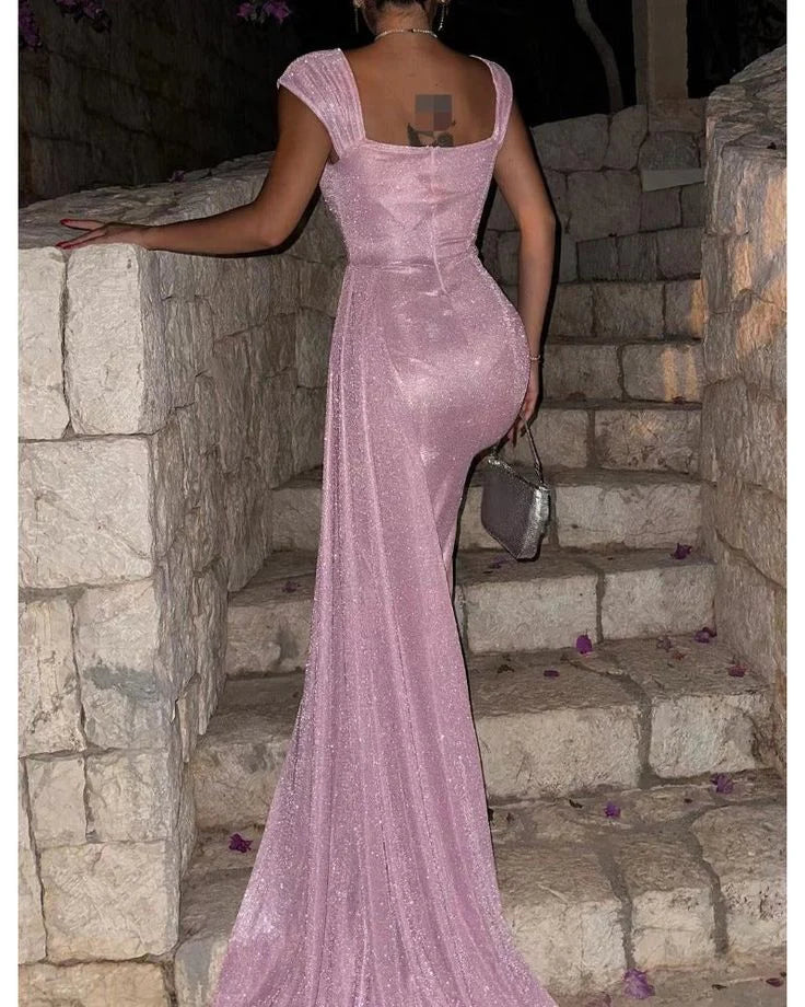 Sexy Pink V-Neck Mermaid Prom Dress Unique design Slim-fit Evening Dress