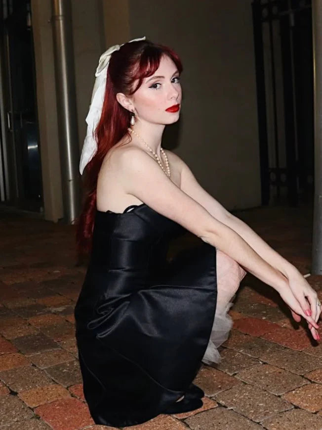 Black Satin White Tulle Short Cocktail Dresses Cute A Line Strapless Homecoming Dresses