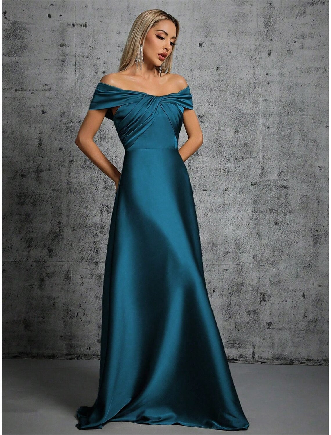 A-Line Elegant Bridesmaid Dress Off Shoulder Sleeveless Floor Length Taffeta with Solid Color