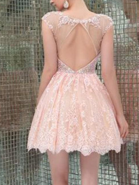 Bridelily A-Line Sleeveless Scoop Lace With Beading Short Homecoming Dresses