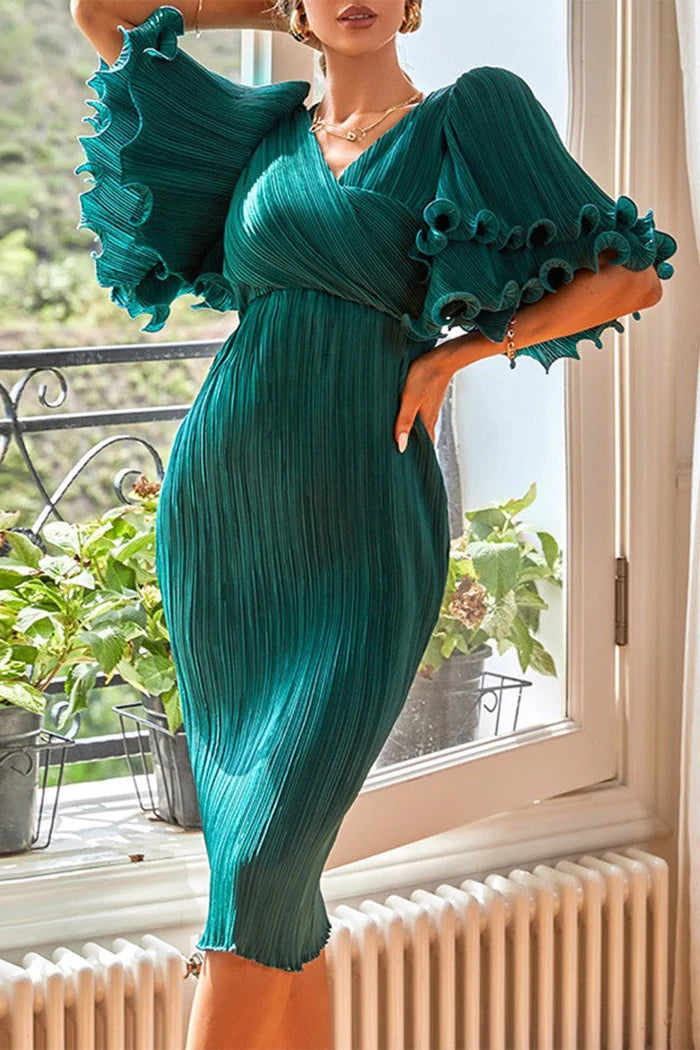 Prom Elegant Ruffle Ruched V Neck Retract Your Waist Evening Dresses