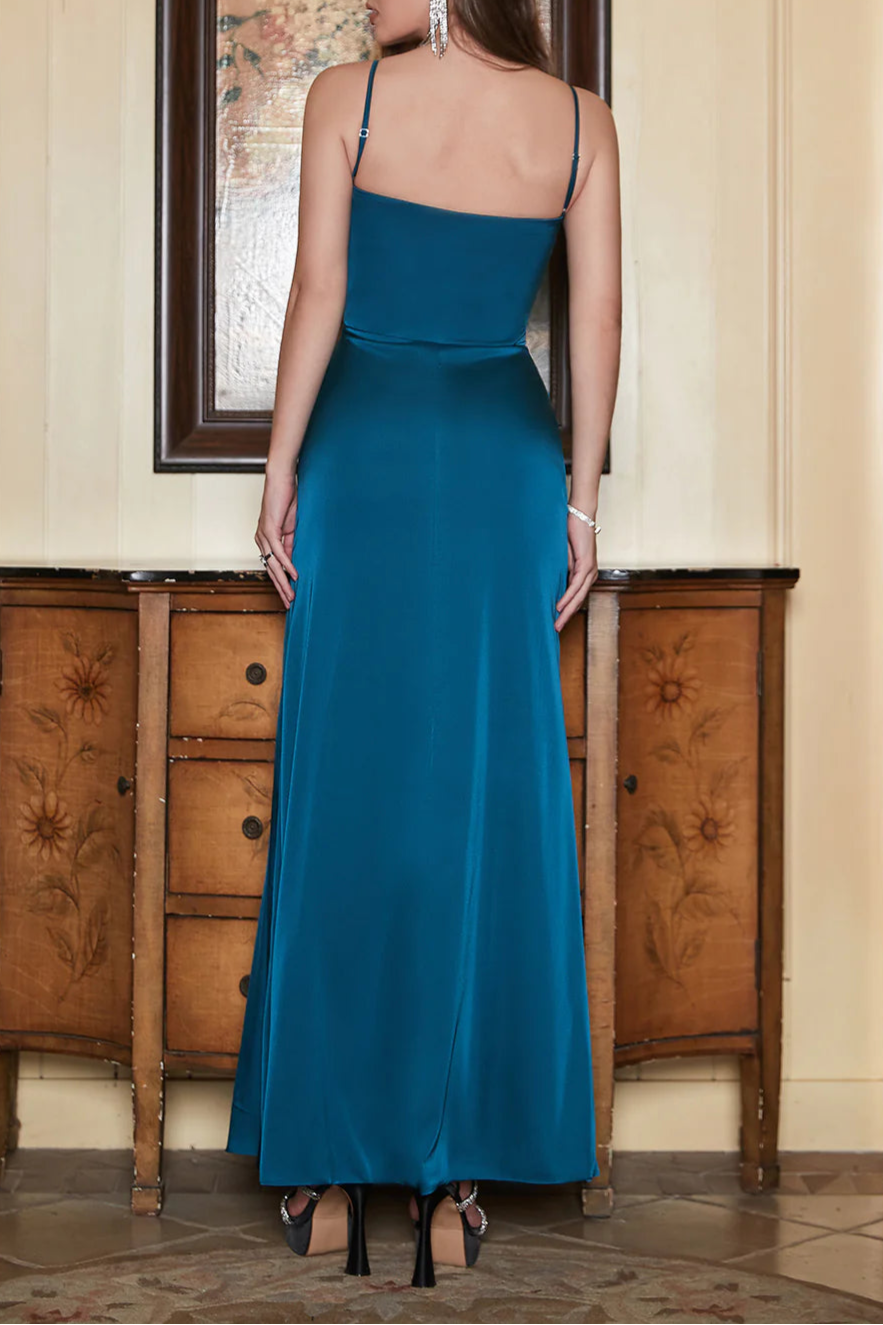 Full of charm Peacock Blue Spaghetti Straps Long Prom Dress