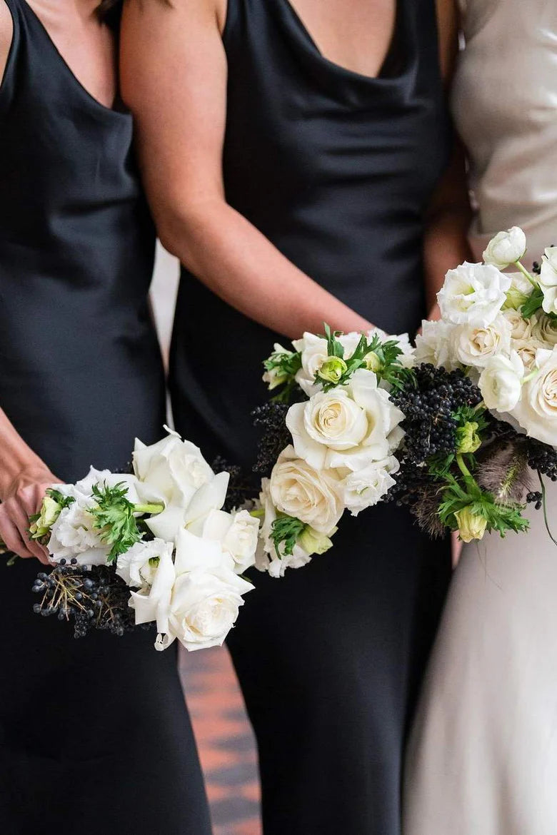 Elegant Black Straps Cowl Neck Satin Sleeveless Long Bridesmaid Dress