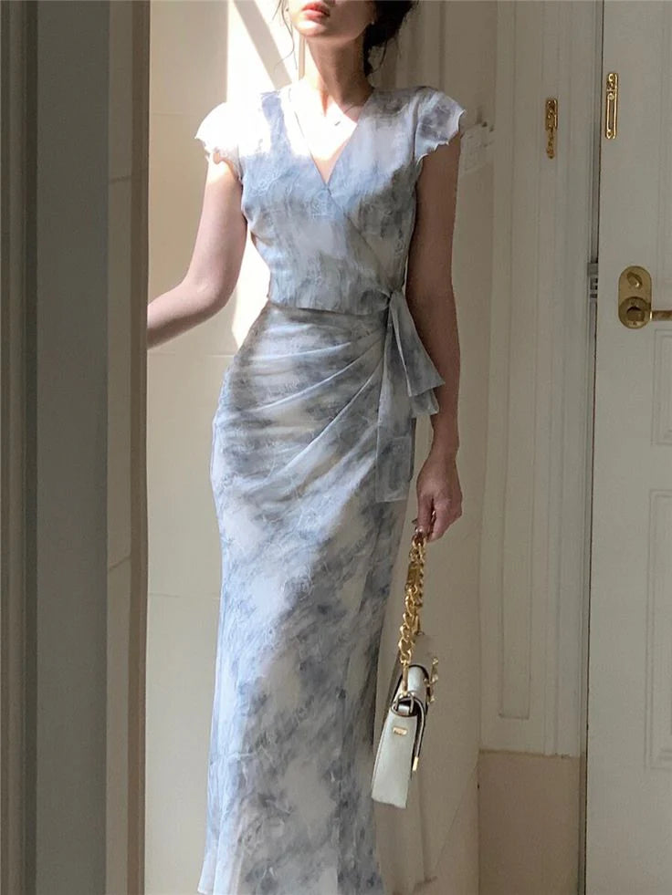 Fashion Sexy Bodycon Chiffon Midi Appropriate color matching Prom Dress