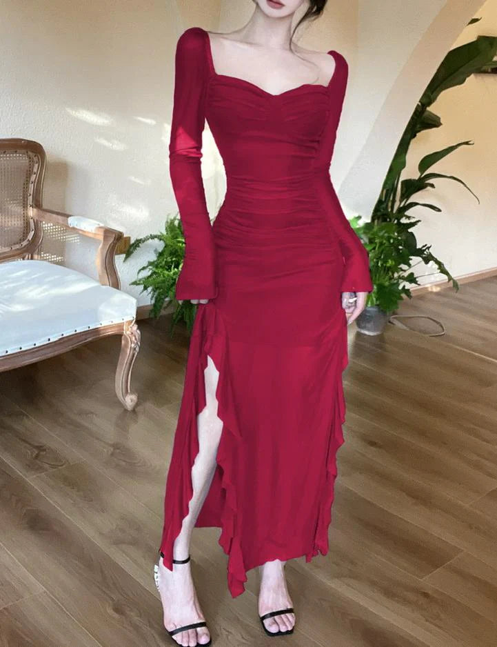 Square Neck Chiffon Long Sleeve Bodycon Enchanted Purple Party Dresses