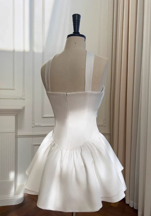 Fairytale White Strapless Short Prom Dress Elegant Unique design Evening Dress