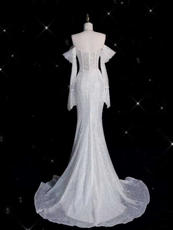 A-Line Off-the-Shoulde Classic fit Pleats Glitter Corset Sequins Wedding Dress