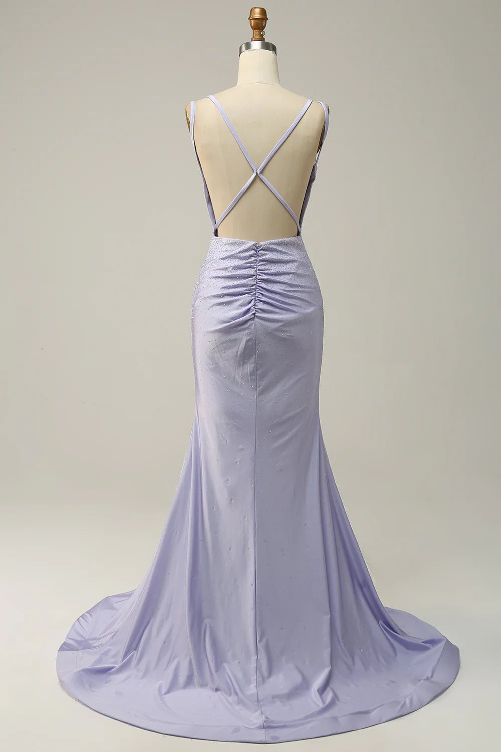 Lilac Rhinestone Spaghetti Straps Full of charm Mermaid Prom Dress