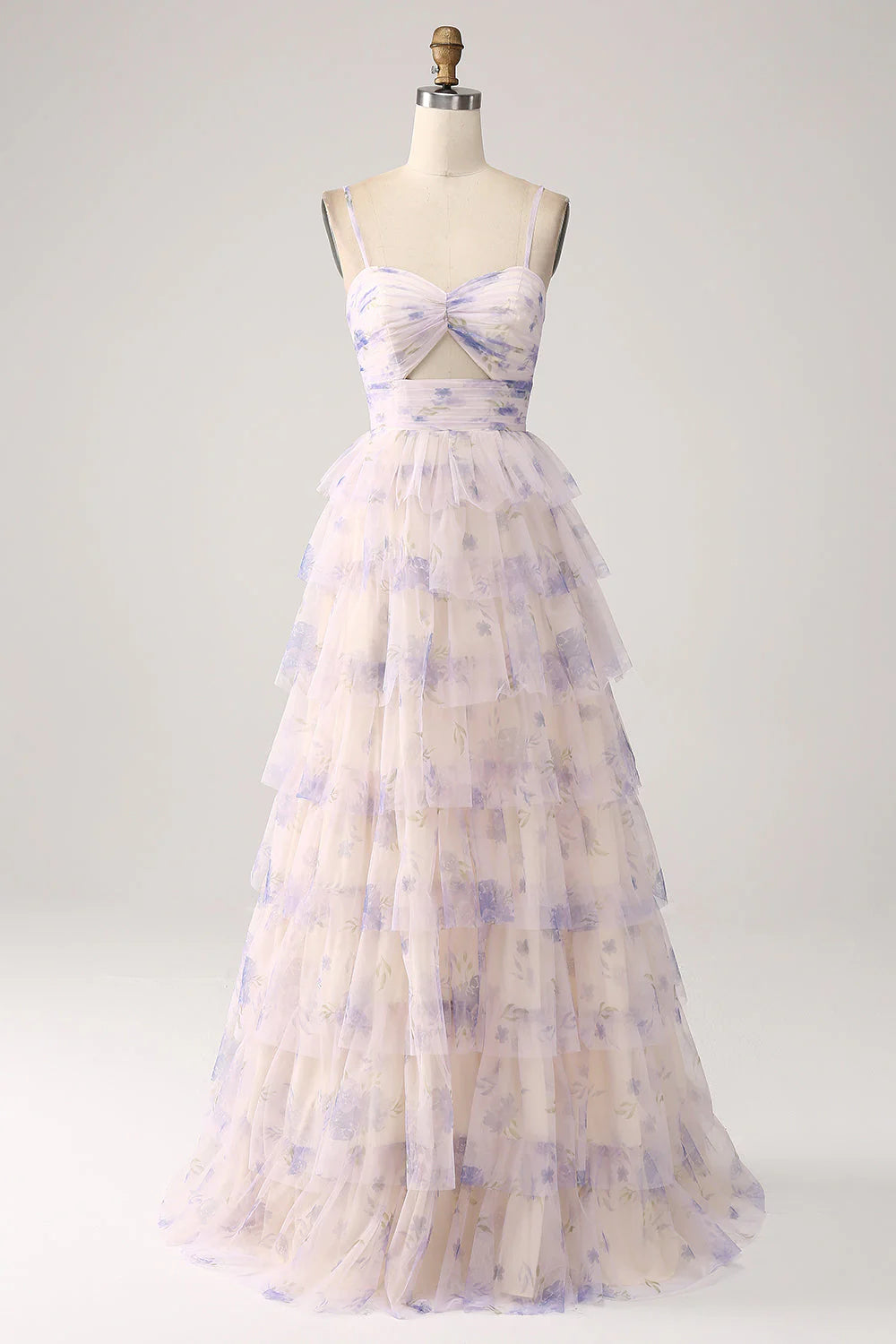 Appropriate color matching Lavender Flower Tiered Princess Prom Dress With Pleated