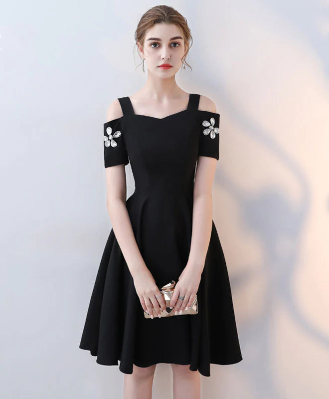 Cute Black Unique design Short Prom Dress, Retract Your Waist Party Dress