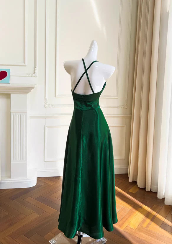 Green A-line V-neck Satin Short Formal Dress, Full of charm Homecoming Dress