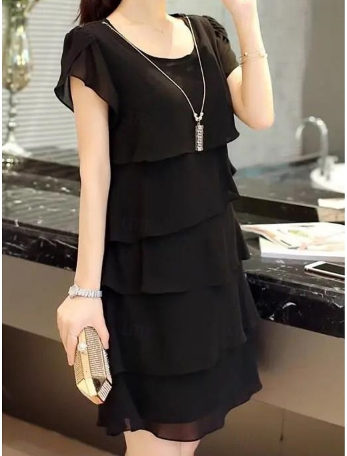 Regular Fit Graphic Short Sleeve Crew Neck Women's Mini Dress Work Dresses