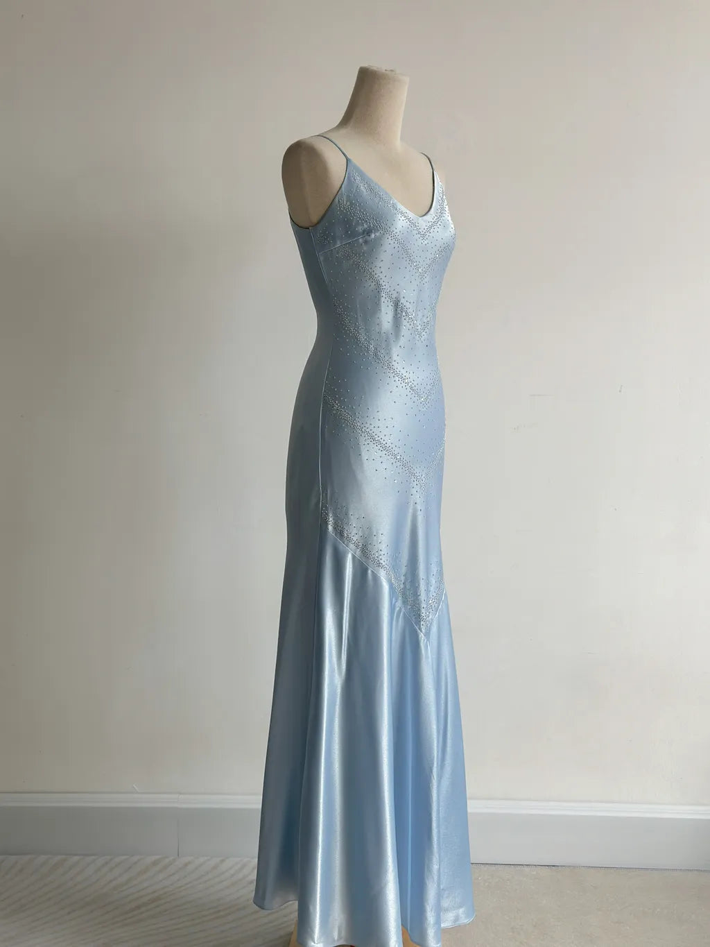 Simple Grey Blue Spaghetti Straps Mermaid Satin Beading Party Dress