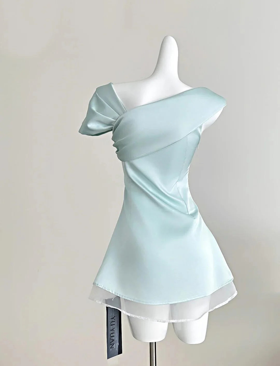 Sweet Tiffany Blue Asymmetric Neck Chiffon A-Line Retract Your Waist Homecoming Dress