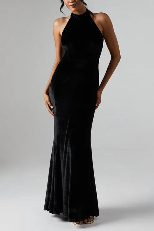 Debut London by Coast Halterneck Velvet Bridesmaids Maxi Dress