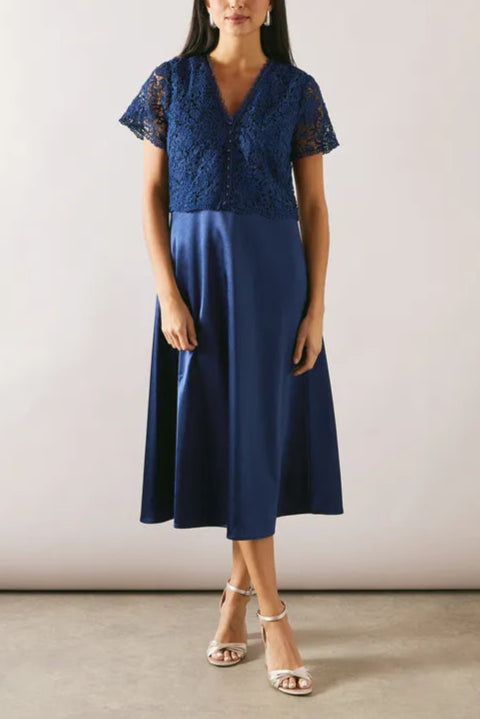 Lace Overlay Full Skirt Midi Mother Of The Bride Outfits Dress