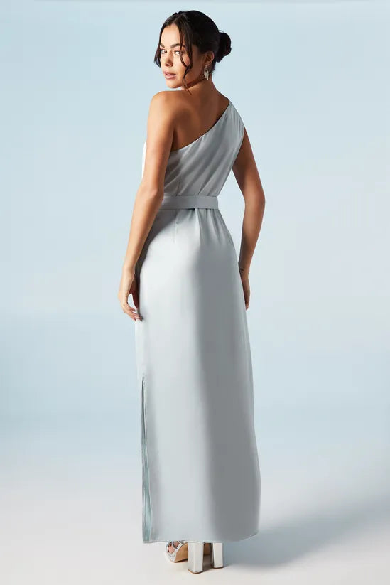 One Shoulder Unique design Satin Maxi Retract Your Waist Bridesmaid Dress