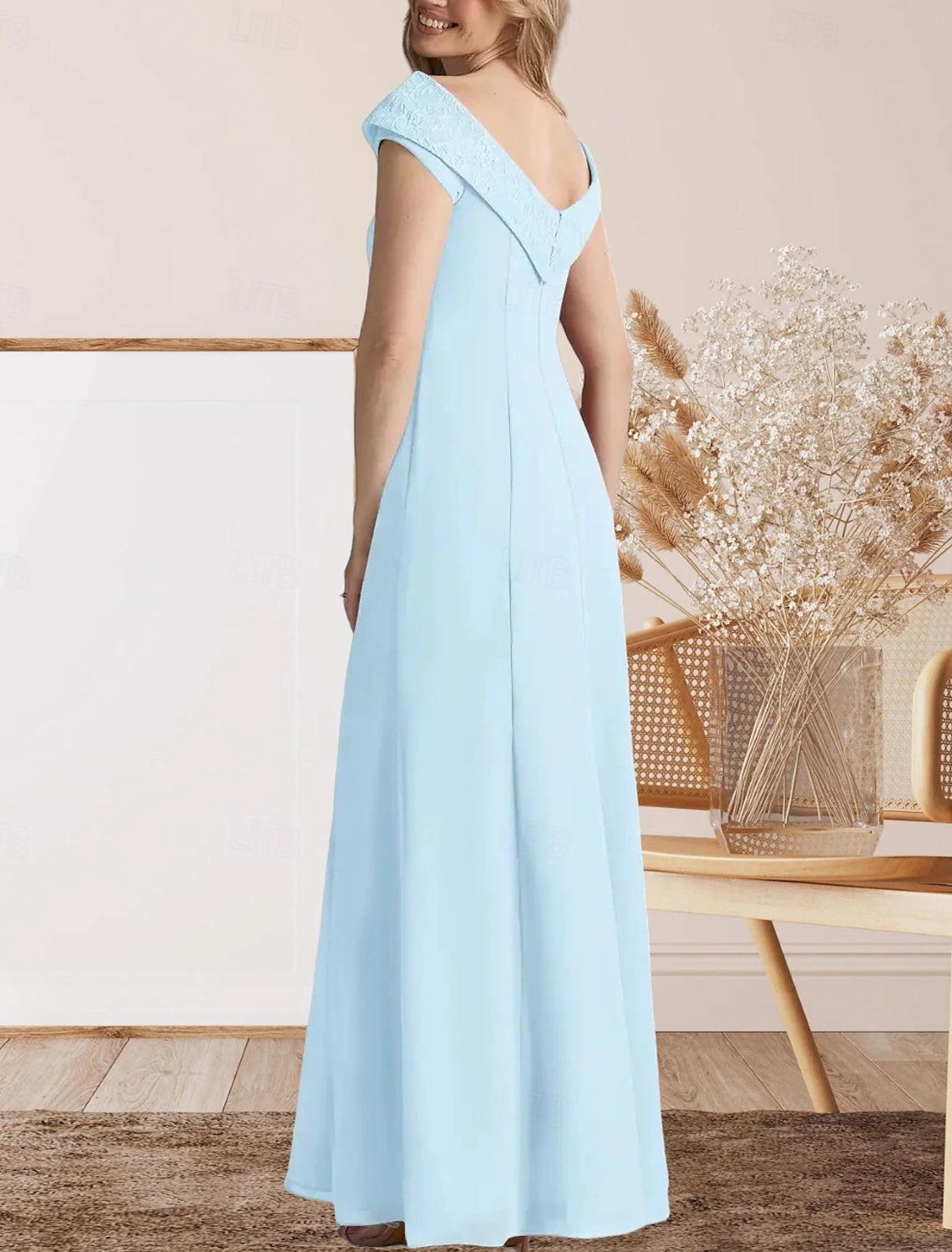 Mermaid / Trumpet Mother of the Bride Dress Wedding Guest Elegant Sweet Crew Neck Floor Length Lace Stretch Fabric Cap Sleeve with Lace Split Front 2025