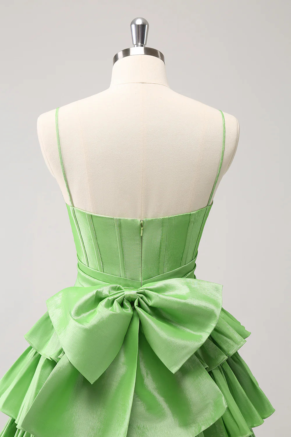 Green Cute A Line Corset Pleated Tiered Short Homecoming Dress With Bows