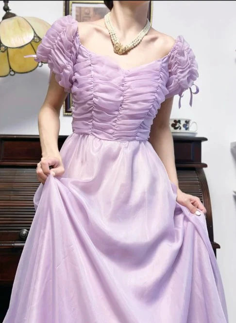 Purple Retro V-neck Chiffon Birthday Party Dress Sweet Retract Your Waist Prom Dress