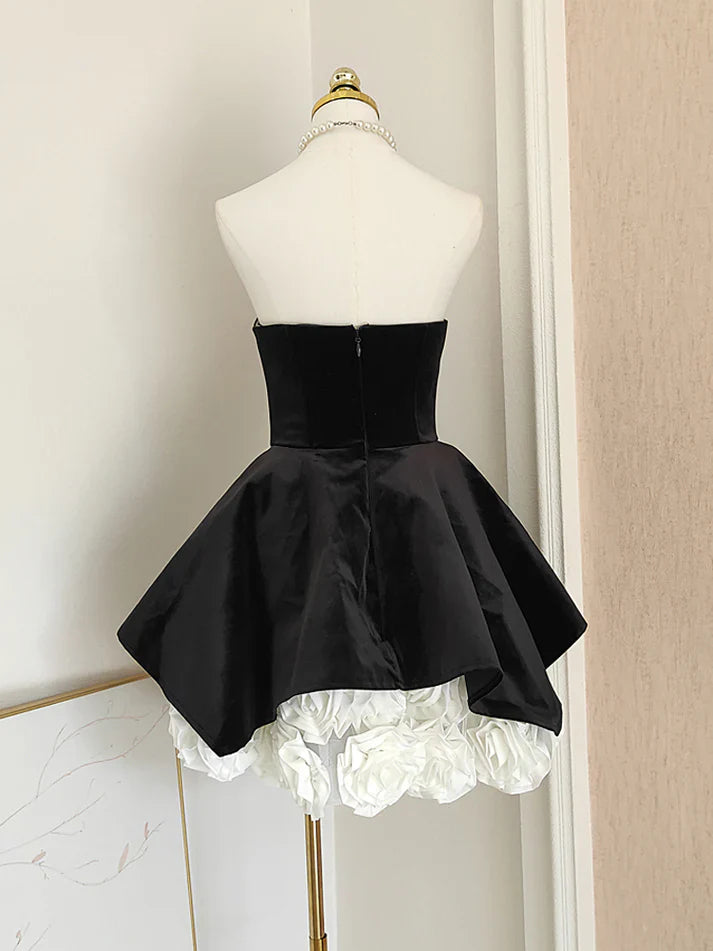 Cute A Line Strapless Velvet Black Holiday Dress Travel Vacation Dresses Short