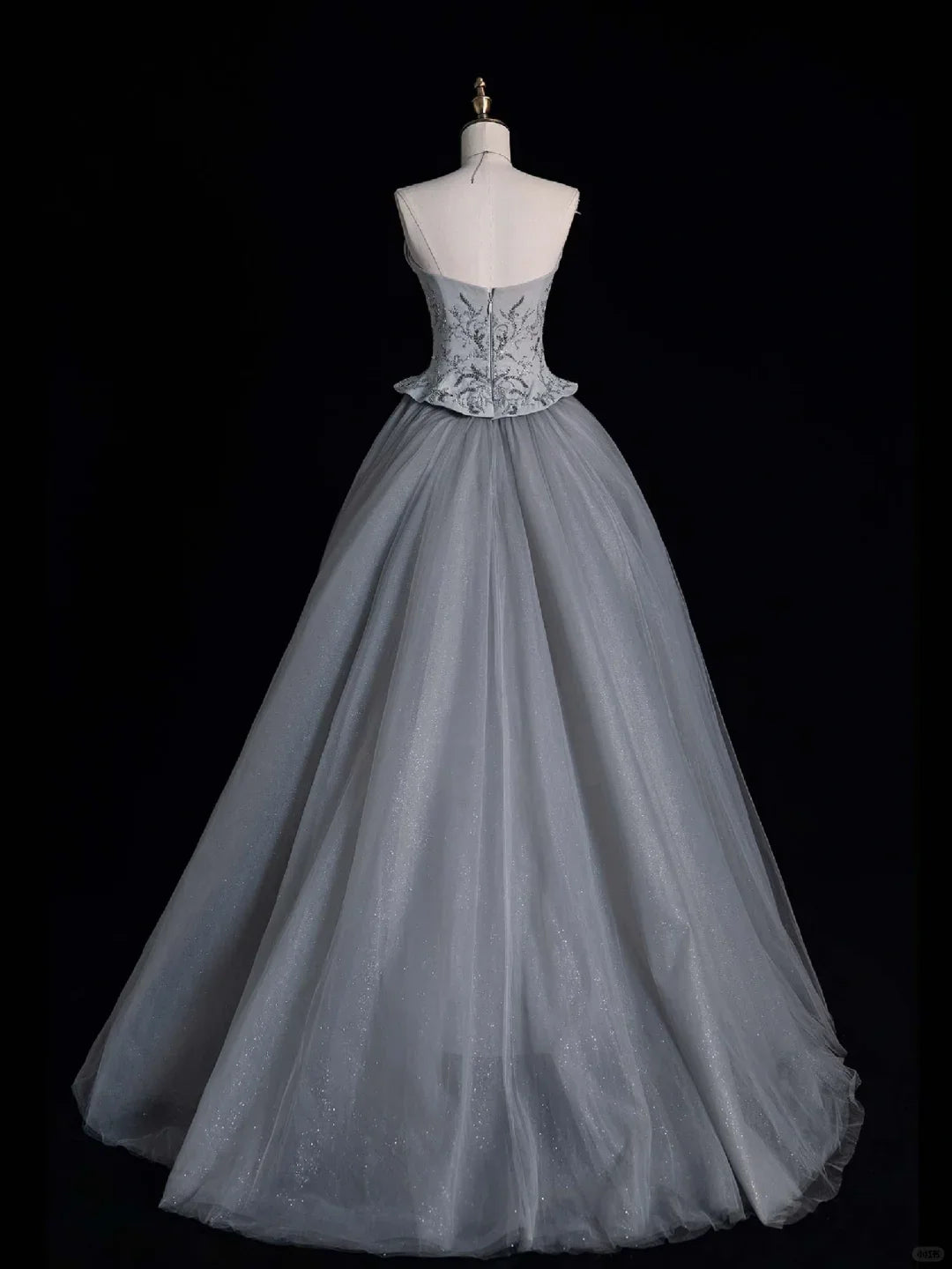 New Grey A Line Sweetheart Neck Beaded Satin Tulle Evening Dresses