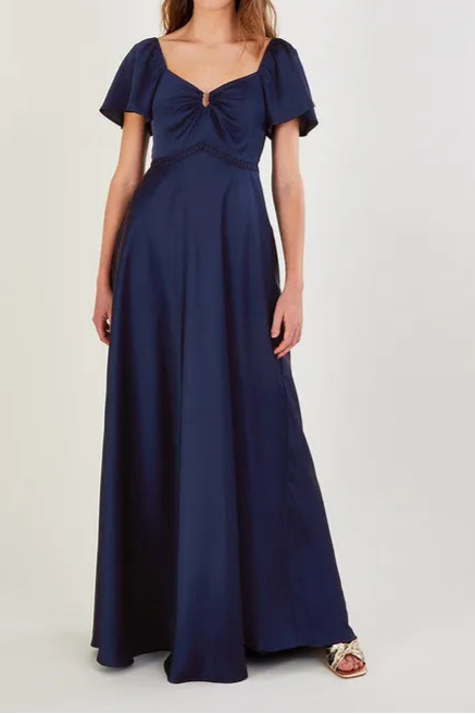 Blue Savannah Satin Retract Your Waist Maxi Mother Of The Bride Outfits Dress