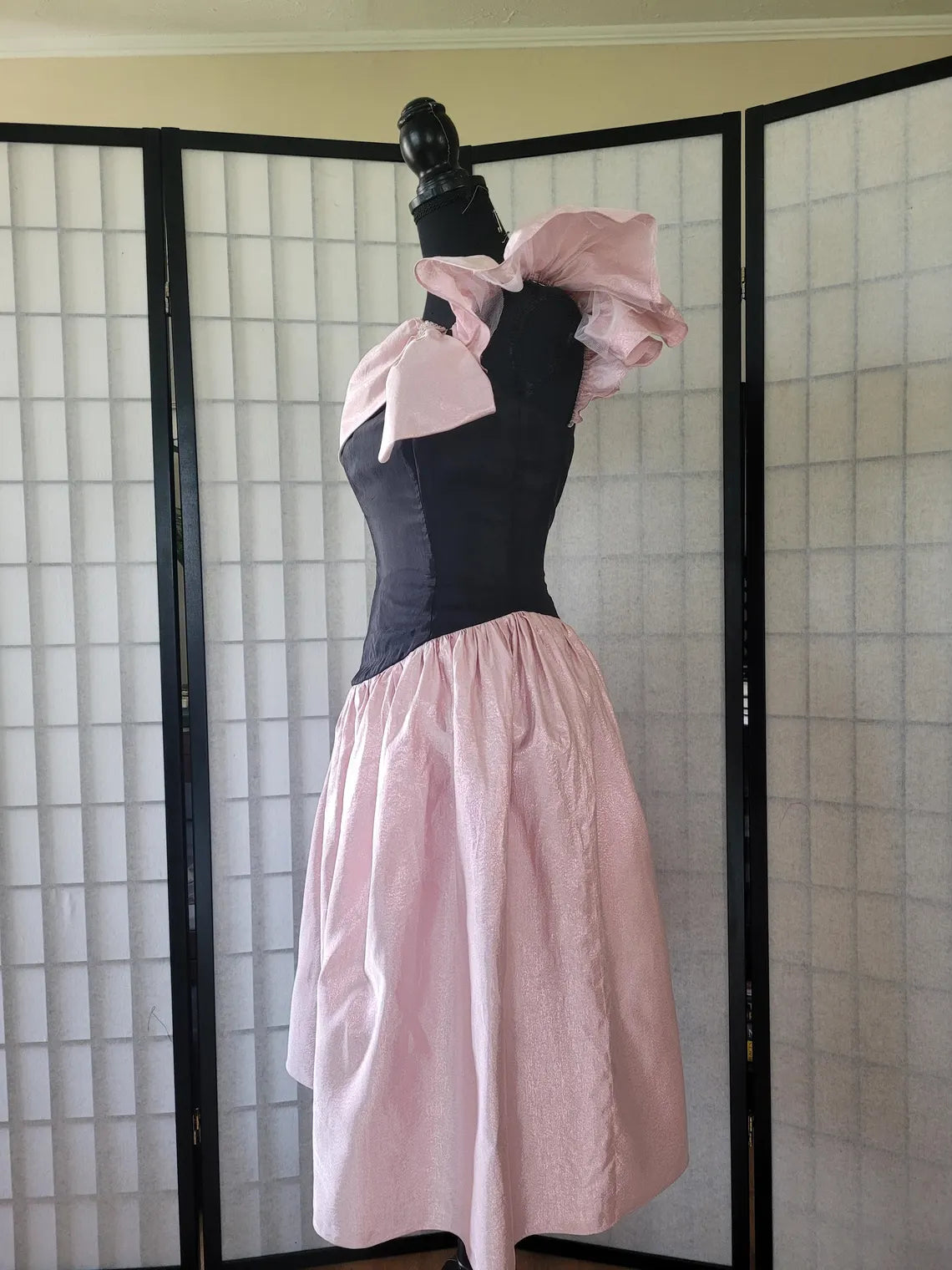 Vintage Iridescent Pink Asymmetric One Shoulder Prom Party Punk Glam Dress