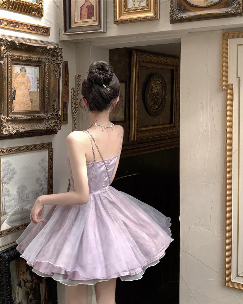 Cute Purple A-Line Short Party Dresses Spaghetti Straps Homecoming Dress