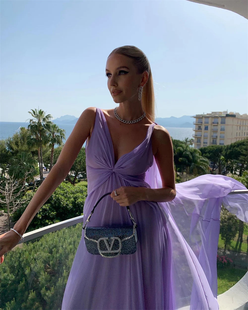 Chiffon Sleeveless Zipper Lilac Long Prom Dresse