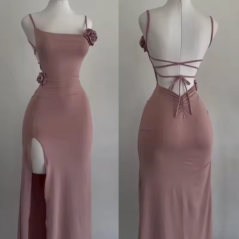 Sexy Sleeveless Slit Dress Openwork Elegant Three-dimensional Rose Slim Dress Summer Fashion Prom Dress 2025
