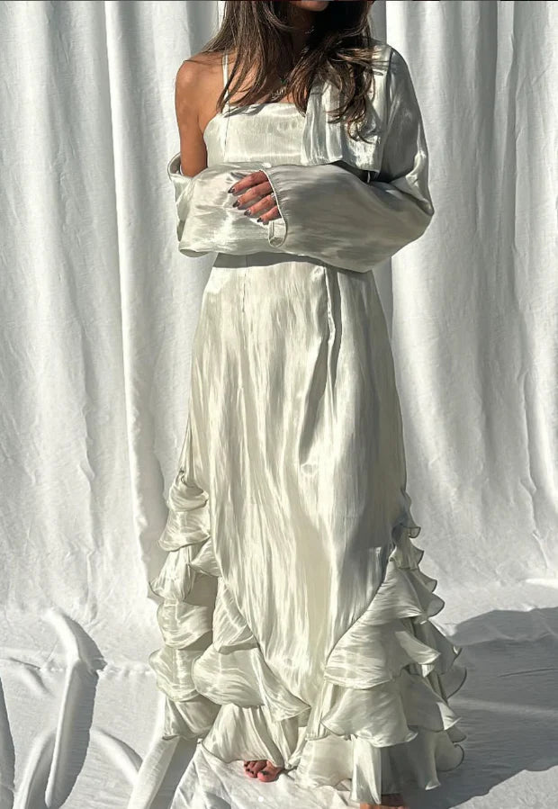 Elegant Straps Pleated Ruffles Long Prom Dress Exquisite tailoring Evening Gown