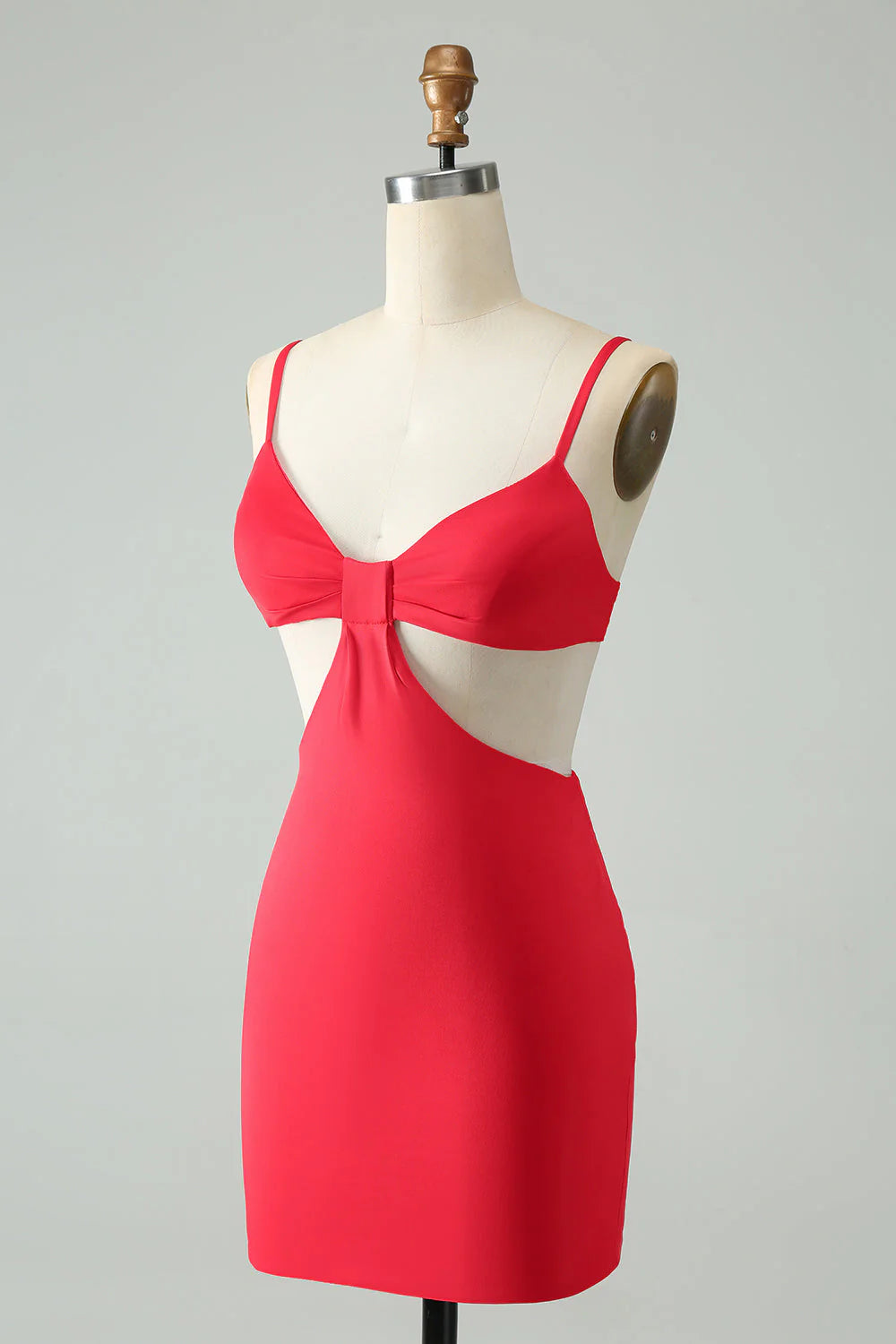 Red Tight Spaghetti Straps Hollow Out Show your waist Short Homecoming Dress