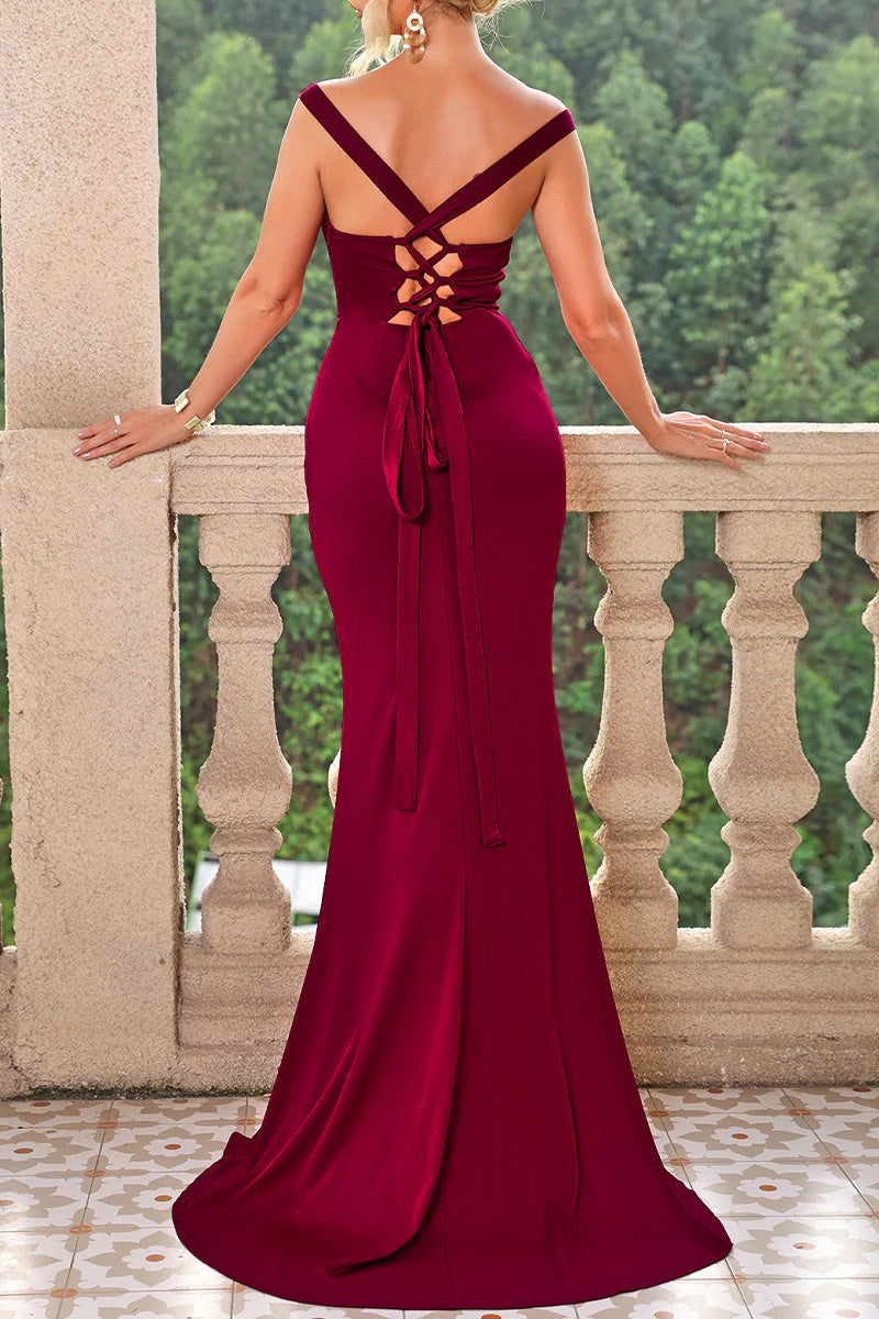 Full of charm Simple design Sexy Prom Slit Square Neck Prom Dresses