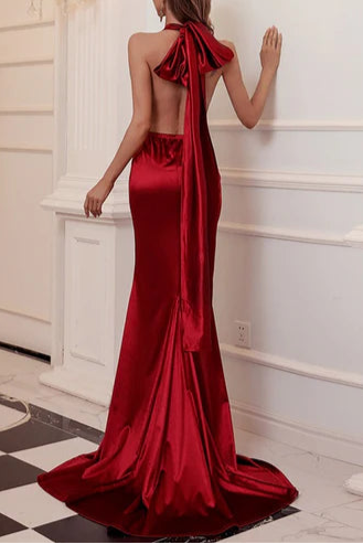 Full of charm Burgundy Halter Backless Mermaid Long Evening Dress