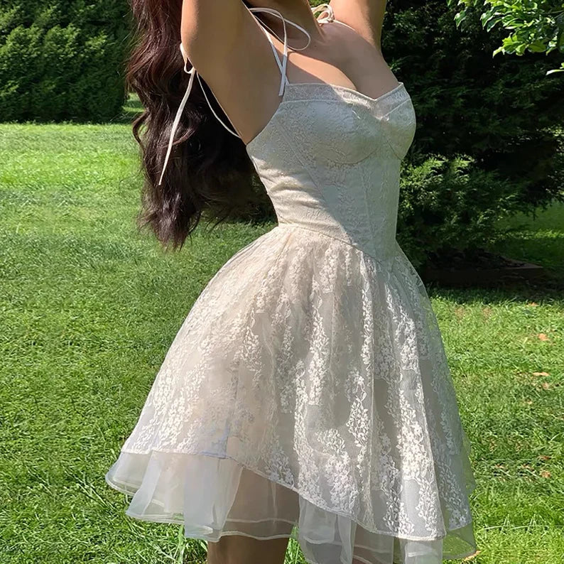 Sweet White Lace Princess Prom Dress Retract Your Waist Homecoming Dress