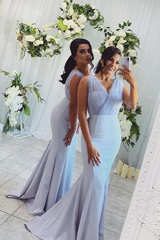 Mermaid V Neck New Style Sleeveless Long Bridesmaid Dress Long Prom Dress