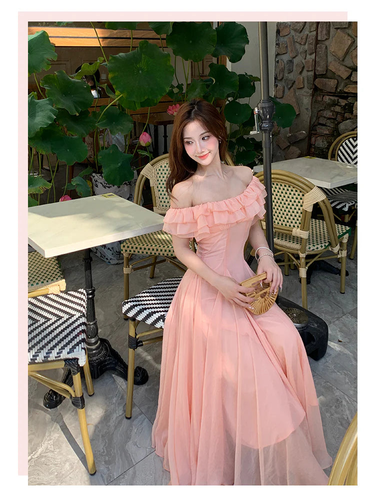 Full of charm Chic Orange Pink Off-Shoulder A-Line Chiffon Party Dresses