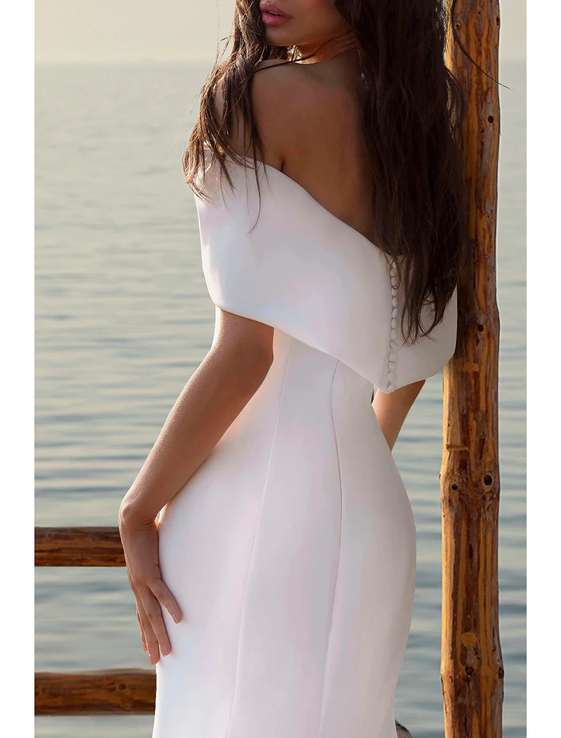 Beach Mermaid Off Shoulder Wedding Beach Casual Wedding Dresses Cap Sleeve Court Train Satin Bridal Gowns